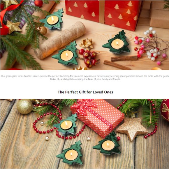 Set of 6 - Green Pine Tree - Mercury Glass Tealight Candle Holders - Picture 9 of 10